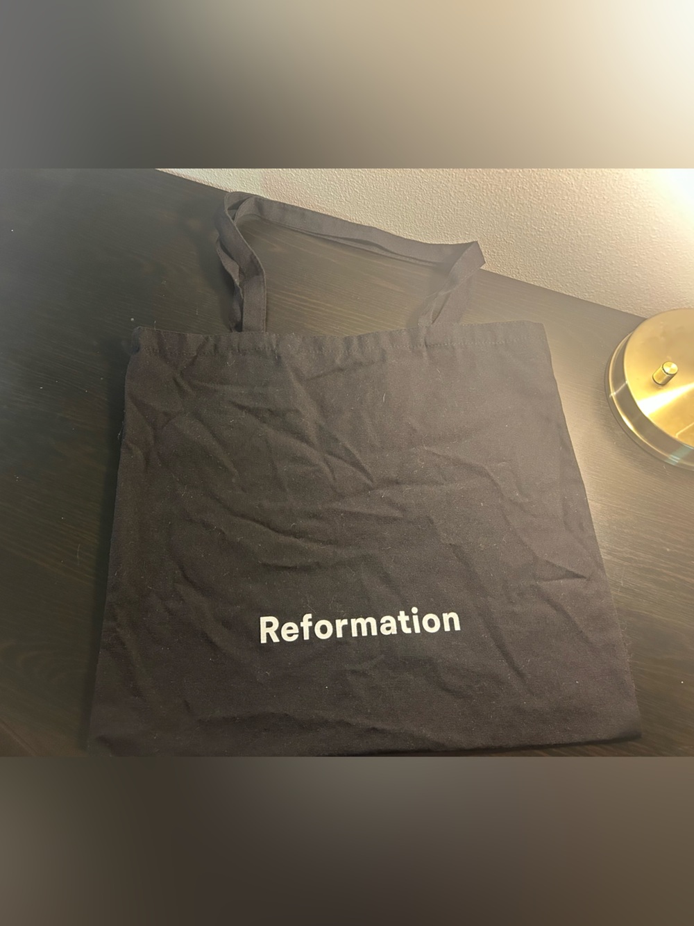 REFORMATION Canvas Large Tote Bag in Black with White Logo Print  16x18”